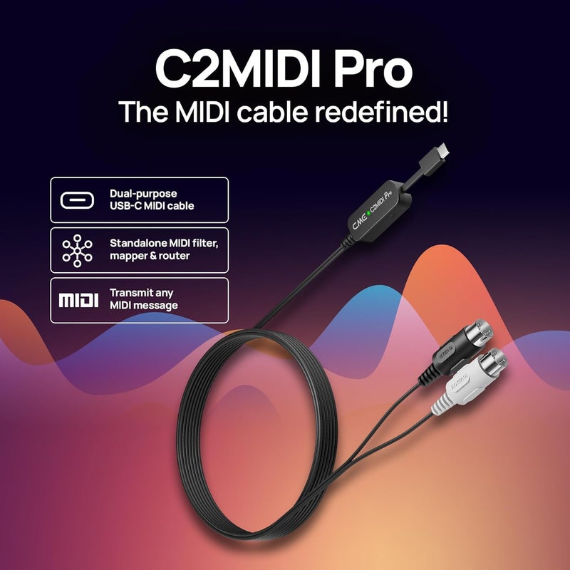 C M E C2MIDI Pro - Dual-Purpose USB-C MIDI Cable with Filter, Mapper & Router - Plug & Play USB-to-MIDI Interface - Smart Standalone MIDI Cable with 32-Bit Processor - Image 2